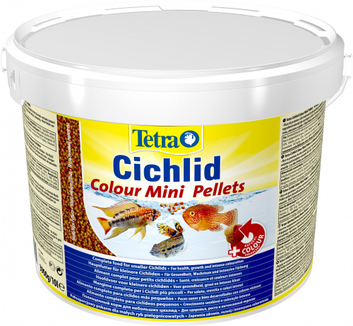 Корм Tetra Cichlid Colour Pellets Mini 10 л, мини-шарики для небольших цихлид, усиливает яркость окраски