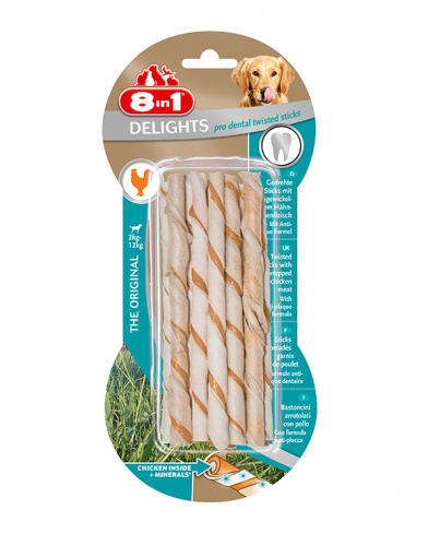 Палочки плетеные 8in1 Delights Pro Dental для очистки зубов собак, с куриным мясом в жесткой говяжьей коже, 10 шт. фото 2
