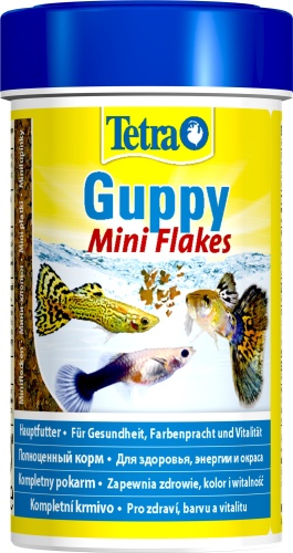 Детальная картинка Корм Tetra Guppy Mini Flakes 100 мл, хлопья для гуппи и других живородящих рыб фото 3