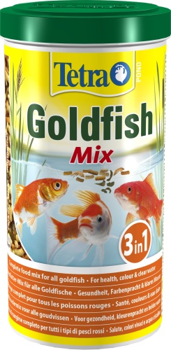 Детальная картинка Корм для золотых рыб Tetra Pond Goldfish Mix 1 л, кормовая смесь: хлопья, палочки, гаммарус