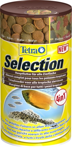 Детальная картинка Корм  Tetra Selection 100 мл, 4 вида основного корма для всех видов рыб (хлопья, чипсы, гранулы, вафер микс)