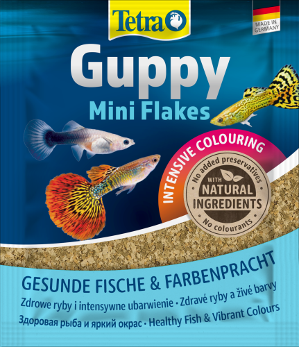 Детальная картинка Корм Tetra Guppy Mini Flakes 12 г (сашет), хлопья для гуппи и других живородящих рыб