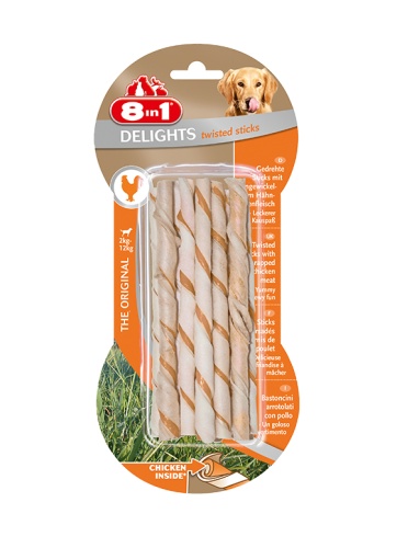 Детальная картинка Палочки плетеные 8in1 Delights для собак, с куриным мясом в жесткой говяжьей коже, 10 шт.