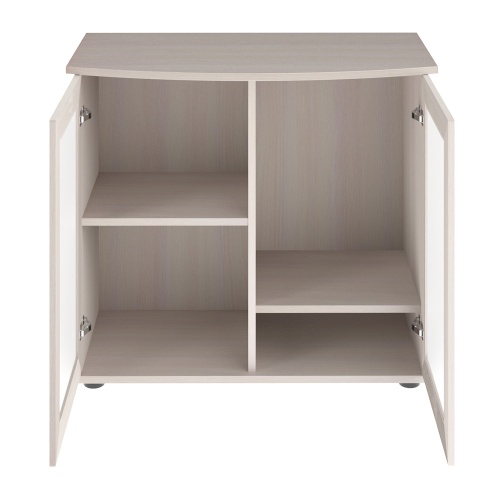 Детальная картинка Подставка AquaPlus фигурная 80 (81x36/28x72 см) две дверки МДФ со стеклом, выбеленный дуб, в коробке, подходит для модели аквариума LUX Ф115 фото 3