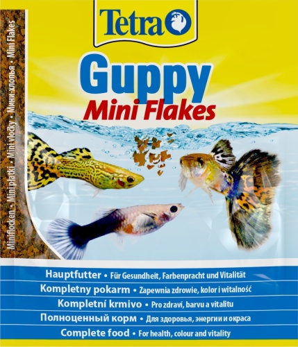 Детальная картинка Корм Tetra Guppy Mini Flakes 12 г (сашет), хлопья для гуппи и других живородящих рыб