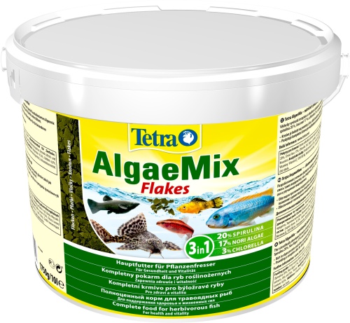 Детальная картинка Корм Tetra Algae Mix Flakes 10 л, хлопья 3в1 для всех видов травоядных рыб (со специальной смесью из водорослей)