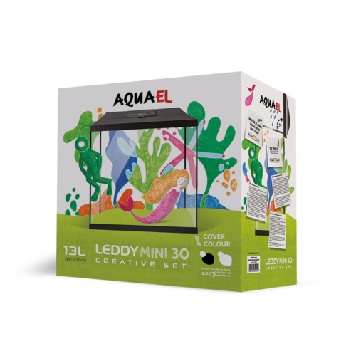 Детальная картинка Аквариум AQUAEL LEDDY MINI CREATIVE SET 30 белый 12.6 л (28,5х15,5х32 см), с фильтром и фоном фото 2