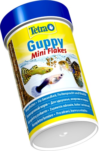 Детальная картинка Корм Tetra Guppy Mini Flakes 100 мл, хлопья для гуппи и других живородящих рыб фото 2