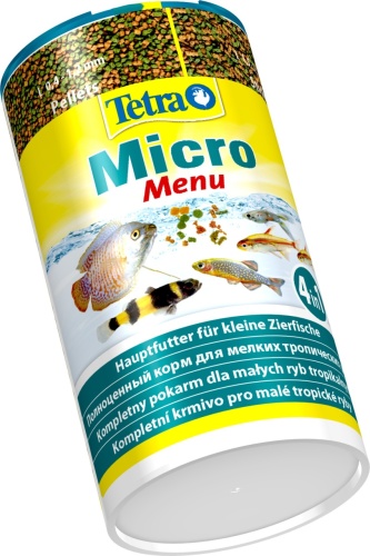 Детальная картинка Корм Tetra Мicro Мenu 100 мл, четыре вида корма для всех видов мелких рыб  (микрогранулы, микропалочки, микрошарики, микрочипсы) фото 3