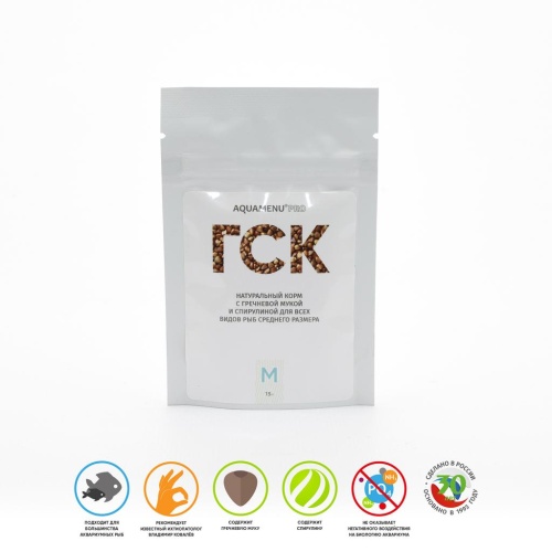 Детальная картинка Корм ежедневный AQUAMENU PRO ГСК-M (пакет дой-пак 15г), гранулы с гречневой мукой и спирулиной, для растительноядных и всеядных рыб среднего размера в пресноводном и морском аквариуме фото 5