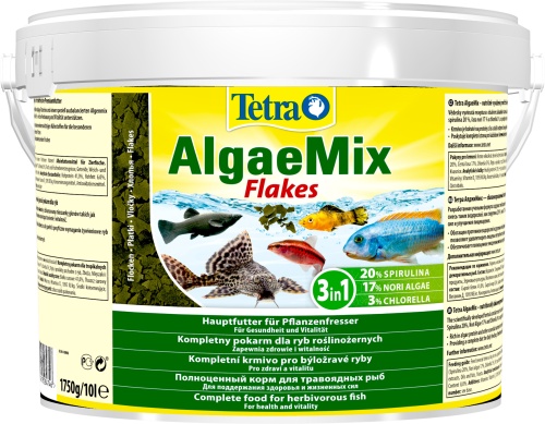 Детальная картинка Корм Tetra Algae Mix Flakes 10 л, хлопья 3в1 для всех видов травоядных рыб (со специальной смесью из водорослей) фото 2