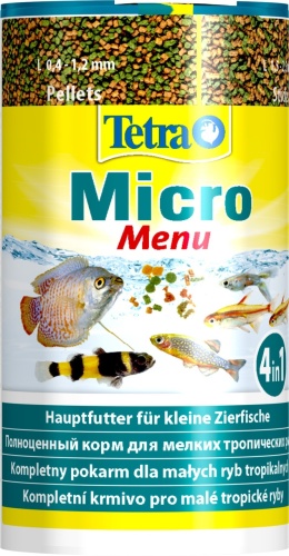 Детальная картинка Корм Tetra Мicro Мenu 100 мл, четыре вида корма для всех видов мелких рыб  (микрогранулы, микропалочки, микрошарики, микрочипсы) фото 2