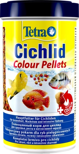 Детальная картинка Корм Tetra Cichlid Colour Pellets 500 мл, шарики для усиления  окраски красных, оранжевых и желтых цветов фото 3