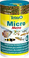 Картинка анонса Корм Tetra Мicro Мenu 100 мл, четыре вида корма для всех видов мелких рыб  (микрогранулы, микропалочки, микрошарики, микрочипсы)