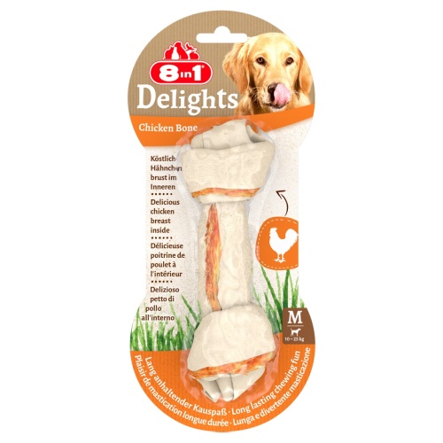 Детальная картинка Косточка 8in1 Delights для собак, с куриным мясом в жесткой говяжьей коже, M (14,5 см), 1 шт.