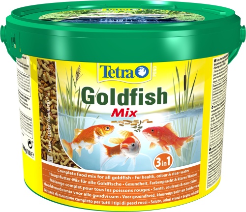 Детальная картинка Корм для золотых рыб Tetra Pond Goldfish Mix 10 л, кормовая смесь: хлопья, палочки, гаммарус