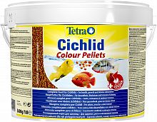 Корм Tetra Cichlid Colour Pellets 10 л, шарики для цихлид, усиливает яркость окраски