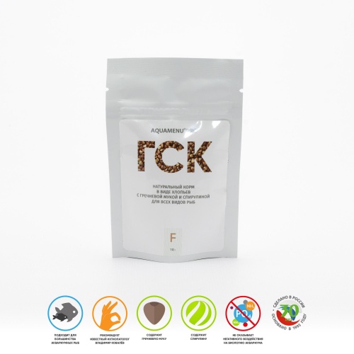 Детальная картинка Корм ежедневный AQUAMENU PRO ГСК-F (пакет дой-пак 10г), хлопья с гречневой мукой и спирулиной, для всех видов рыб в пресноводном и морском аквариуме фото 3