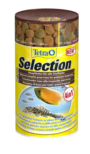 Детальная картинка Корм  Tetra Selection 250 мл, 4 вида основного корма для всех видов рыб (хлопья, чипсы, гранулы, вафер микс)