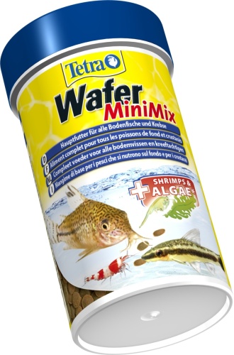 Детальная картинка Корм Tetra Wafer Mini Mix 100 мл, смесь пластинок для мелких донных рыб и  ракообразных, с креветкой и спирулиной фото 2